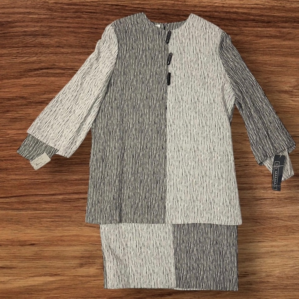 NWT VTG 80’s Ildi Marshall Gray Color Block Textured Long Sleeve Dress ~ Size 16 - Picture 2 of 13